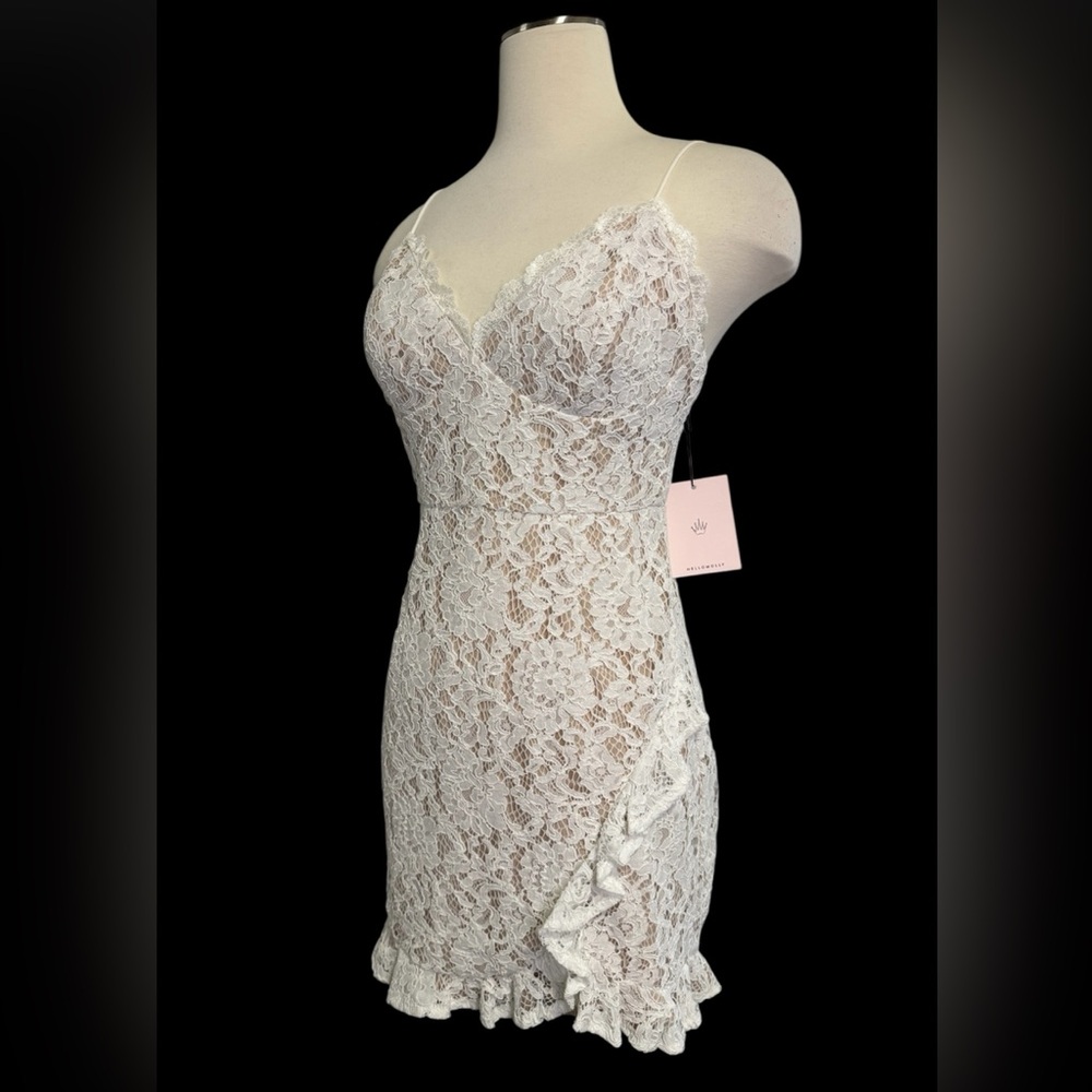 Hello Molly White Lace Ruffle Mini Dress
